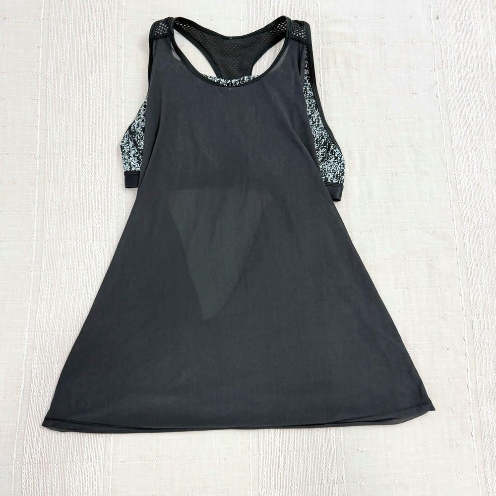 Lululemon 2 In 1 Tank Top Womens 6 Black White Mesh Back Built In Bra Activewear
